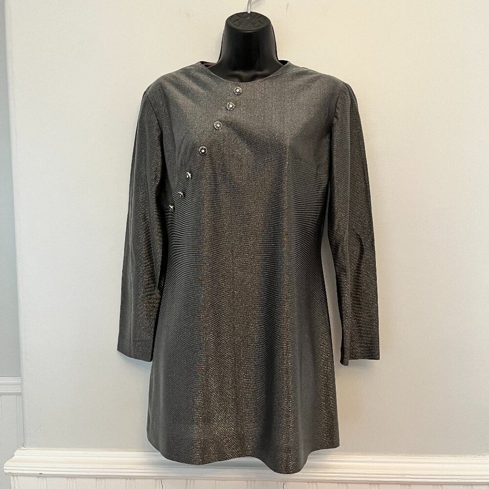 Vintage 70s Silver Metallic Mini Dress, Size Small